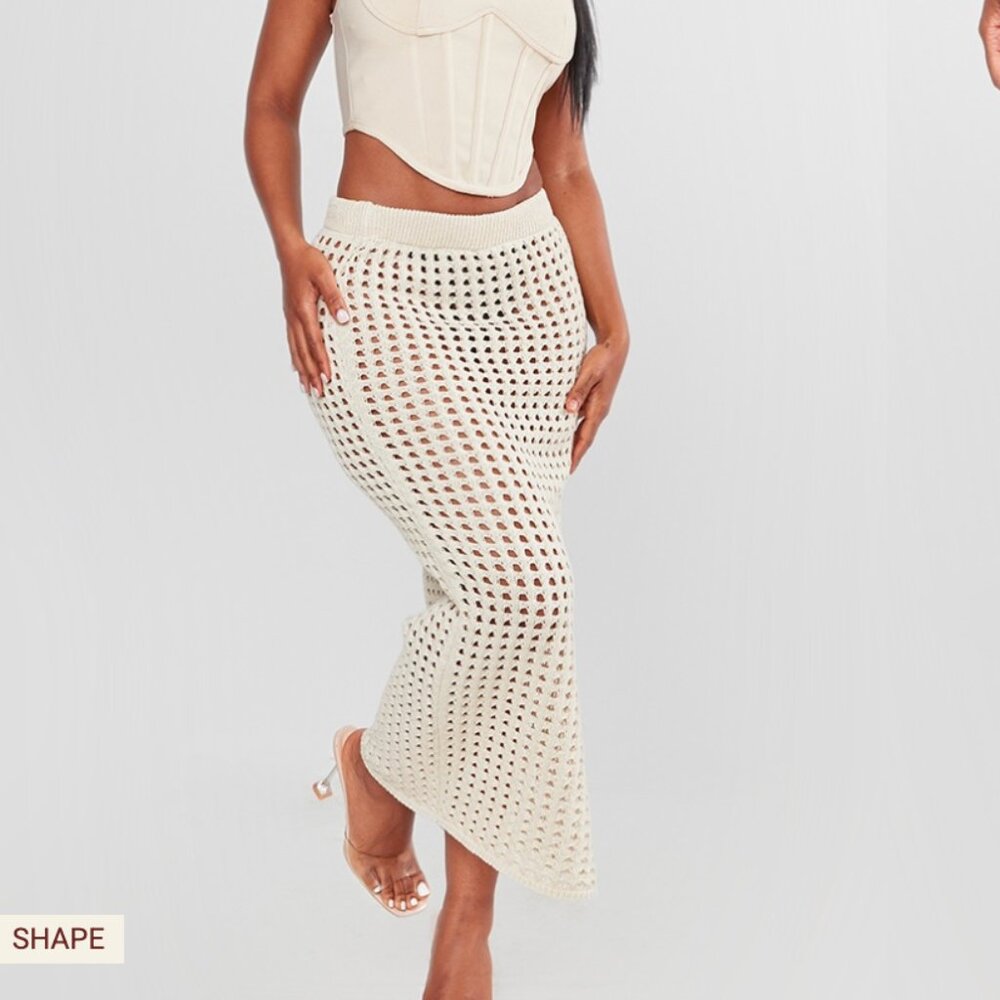 PLT Crochet Knit Low Rise Maxi Vacation Beach Skirt, small